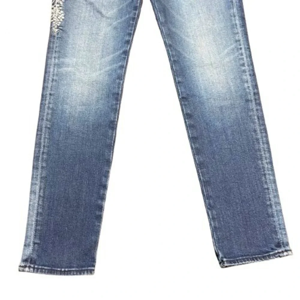 Driftwood Jackie Skinny Jeans Floral Embroidered Blue Cotton Blend Size 27‎